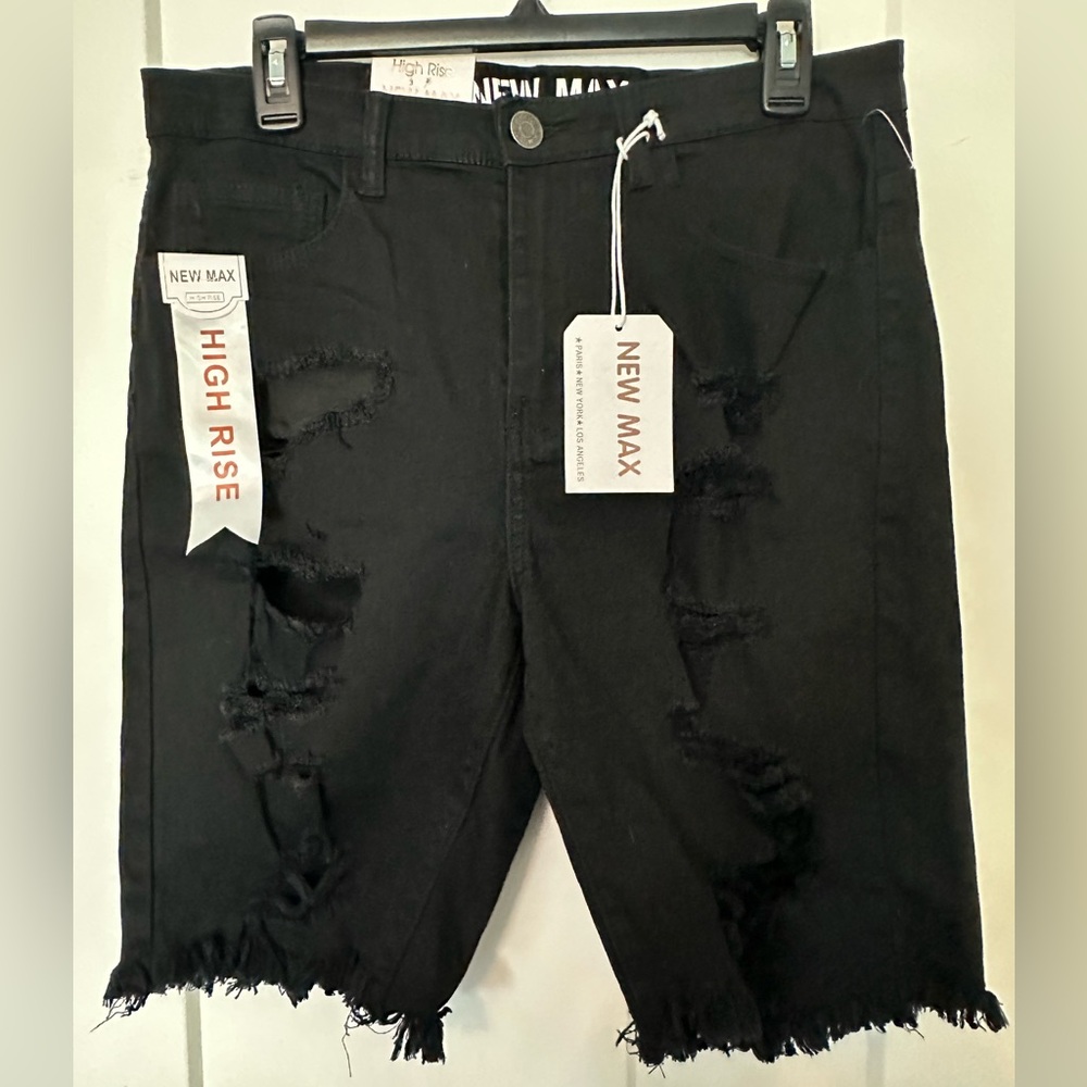 Black Distressed Bermuda Shorts